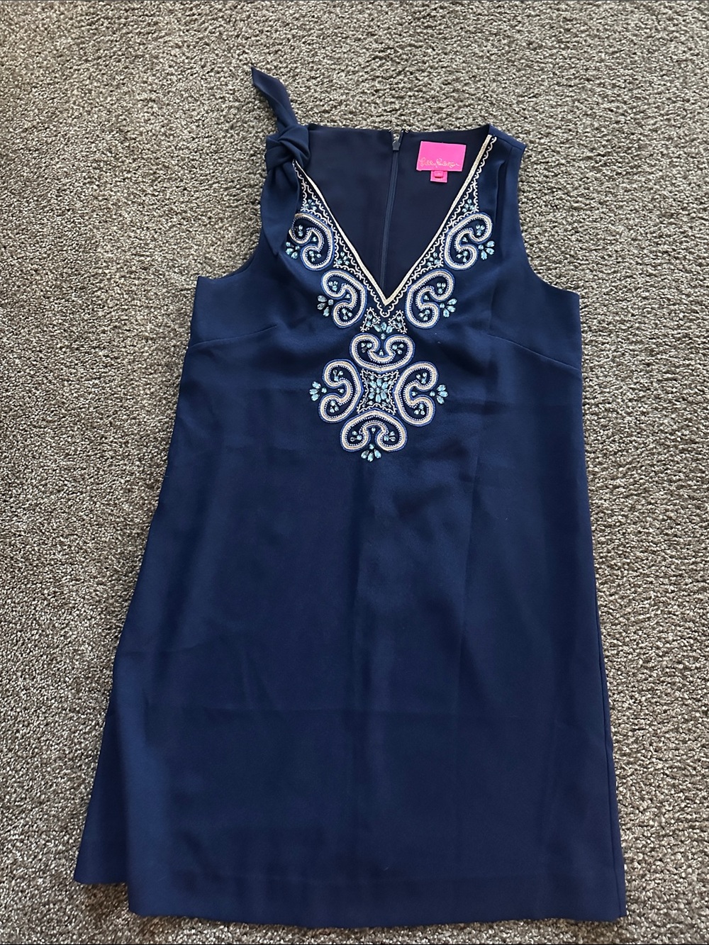Lilly Pulitzer Navy Sleeveless Embroidered V-Neck Mini Dress